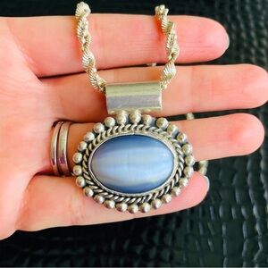 Grey Cat’s Eye Chrysoberyl Vintage Sterling Silver Dotted Pendant Chain …